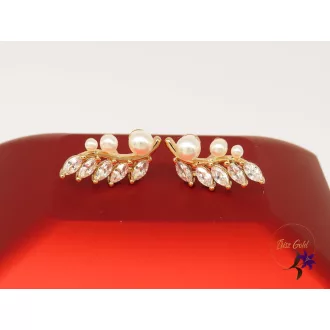Gold filled gyöngyös fülbevaló levél mintával-18K 