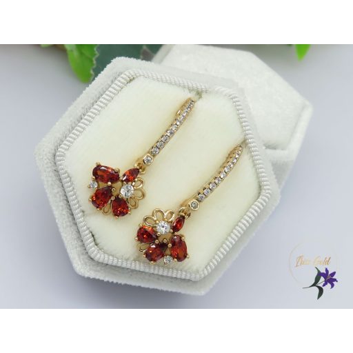 Antiallergén piros köves csüngős fülbevaló-18K 