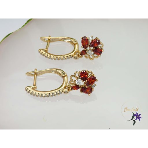 Antiallergén piros köves csüngős fülbevaló-18K 