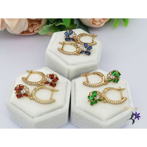 Antiallergén piros köves csüngős fülbevaló-18K 