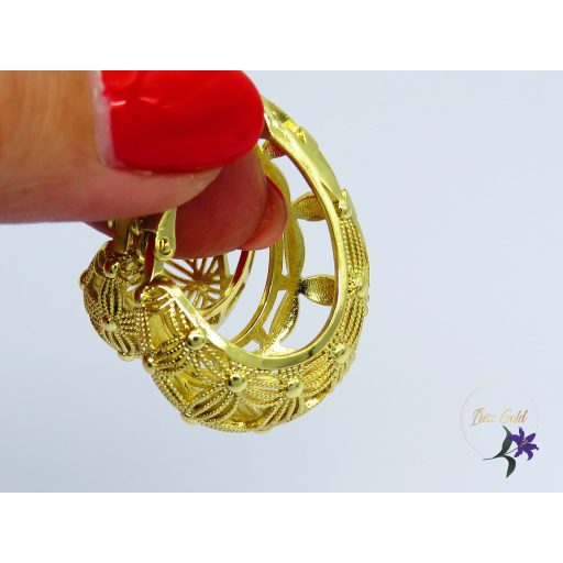 ovális fülbevaló csipe mintázattal-14K 