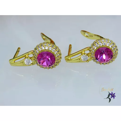 Pink Swarovksi köves fülbevaló-14K