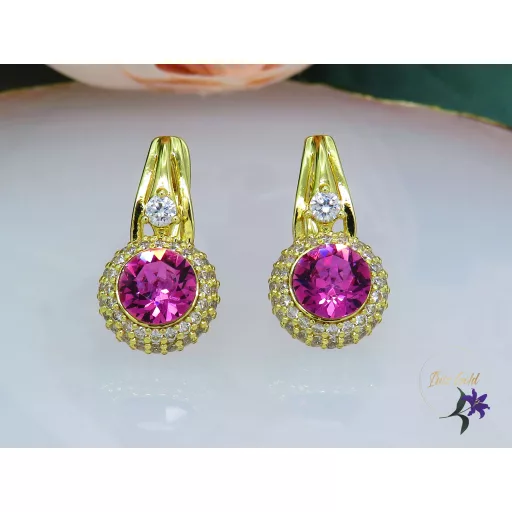 Pink Swarovksi köves fülbevaló-14K