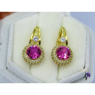 Pink Swarovksi köves fülbevaló-14K