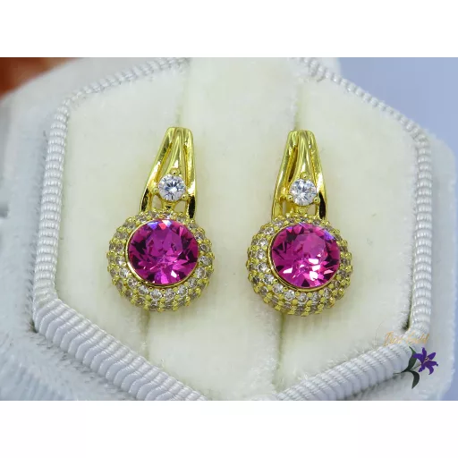 Pink Swarovksi köves fülbevaló-14K