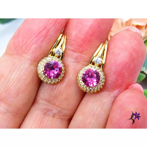 Pink Swarovksi köves fülbevaló-14K