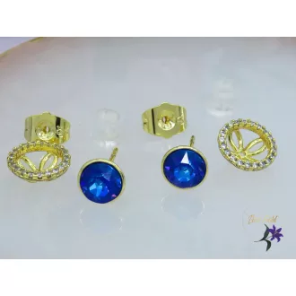 Kék kristályköves bedugós fülbevaló -14K