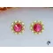 Pink kristályköves virág fülbevaló-14K 