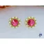 Pink kristályköves virág fülbevaló-14K 