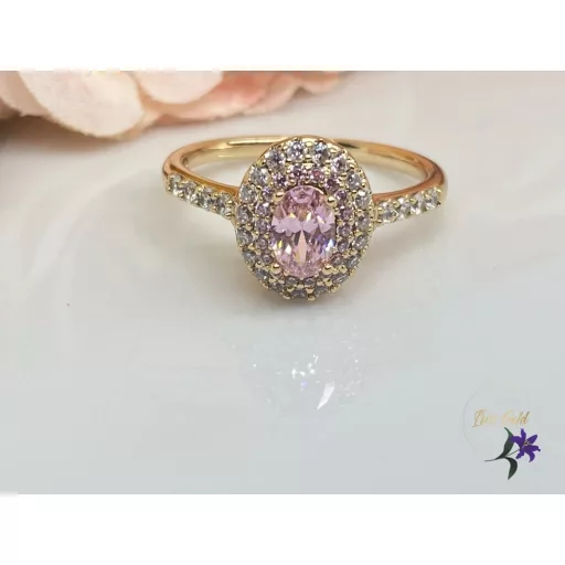 Emeralda gold antiallergén köves gyűrű - rószaszín/fehér 18K