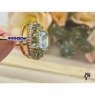   Elena szögletes antiallergén gyűrű színes kövekkel 18K - aqua