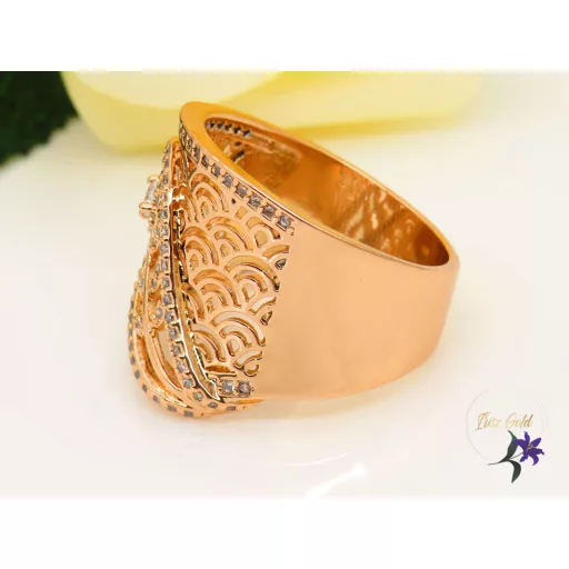 Milanna antiallergén széles gyűrű csipke mintázatú,tűcirkónia díszítés-rosegold