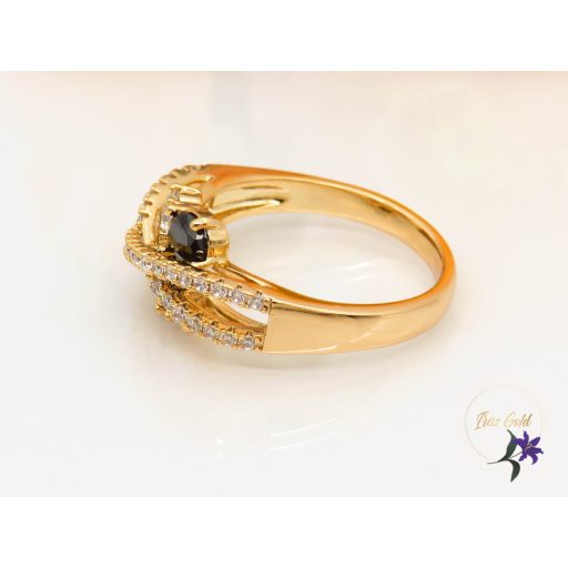 Mandorla antiallergén magasított köves fekete-fehér köves gyűrű -18K