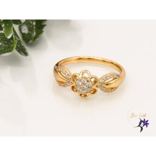 Petra-gold antiallergén gyűrű virág díszítéssel-18K 