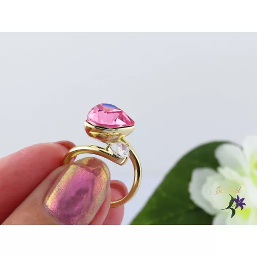 Fióna antiallergén pink kristályköves gyűrű-14K 