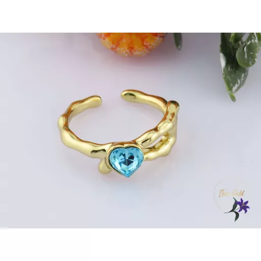 Anda goldfilled kék kirstályköves nyitott gyűrű-14K 