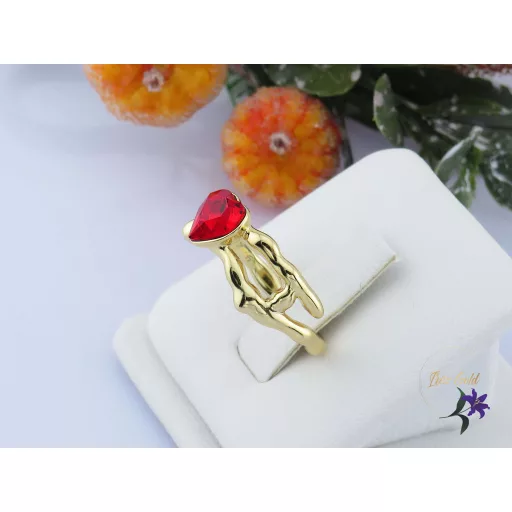 Anda goldfilled piros kirstályköves nyitott gyűrű-14K 
