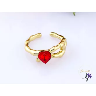 Anda goldfilled piros kirstályköves nyitott gyűrű-14K 