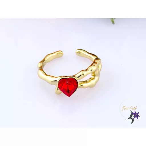 Anda goldfilled piros kirstályköves nyitott gyűrű-14K 