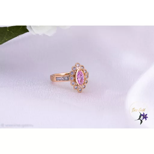 Elina goldfilled elegáns rózsaszin hosszú köves gyűrű-18K 