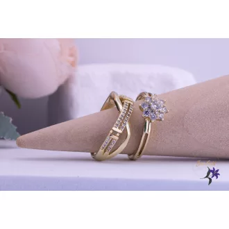   Borostyán goldfilled dúó gyűrű egyik csavart mintás másik középen egy virág-14K 