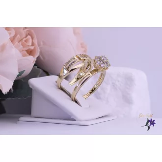   Borostyán goldfilled dúó gyűrű egyik csavart mintás másik középen egy virág-14K 
