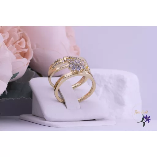 Borostyán goldfilled dúó gyűrű egyik csavart mintás másik középen egy virág-14K 