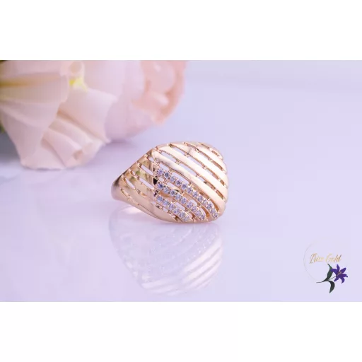 Luli goldfilled bordázott mintás gyűrű kis kövekkel-18K 