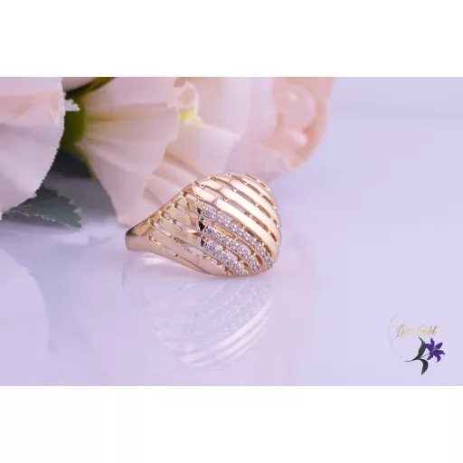Luli goldfilled bordázott mintás gyűrű kis kövekkel-18K 