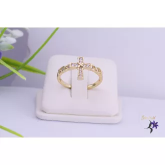   Anglett goldfilled keresztet ábrázoló gyűrű kis cirkon kövekkel-14K 