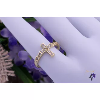   Anglett goldfilled keresztet ábrázoló gyűrű kis cirkon kövekkel-14K 