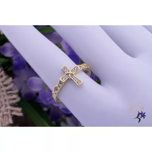 Anglett goldfilled keresztet ábrázoló gyűrű kis cirkon kövekkel-14K 