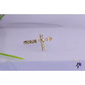   Anglett goldfilled keresztet ábrázoló gyűrű kis cirkon kövekkel-14K 