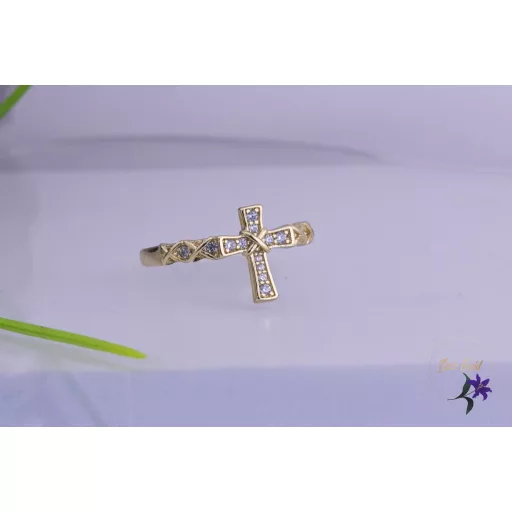 Anglett goldfilled keresztet ábrázoló gyűrű kis cirkon kövekkel-14K 