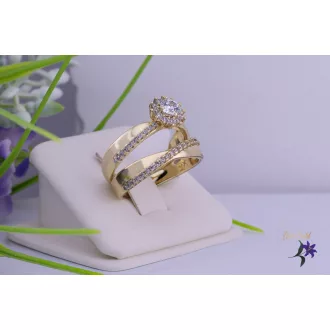   Eliz goldfilled duó gyűrű egy kis cirkóniákkal diszitett karika gyűrű és egy központi köves eljegyzési gyűrű-14K 