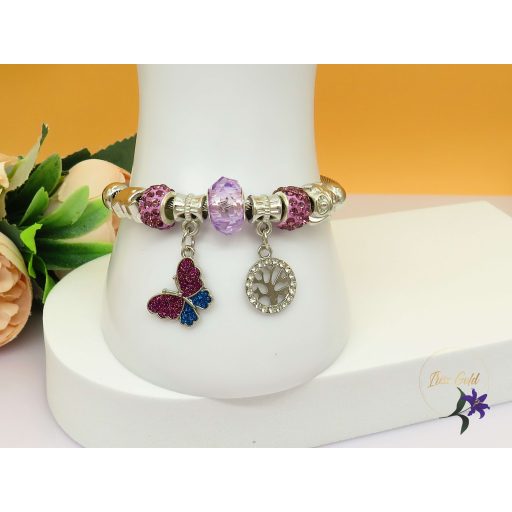 Leona pandora stilusú karkötő pillangó charm-lila-rodium