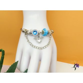   Stella pandora stilusú karkötő angyalsziv charm -kék-ródium 