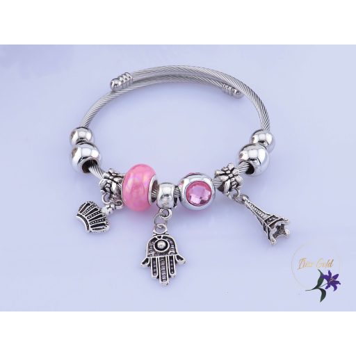 Zséda antiallergén pandóra stilusú rózsaszín charm karkötő-ródium 