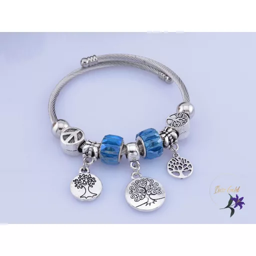Andrea antiallergén pandora stilusú kék charm karkötő-rodium 