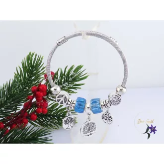   Andrea antiallergén pandora stilusú kék charm karkötő-rodium 