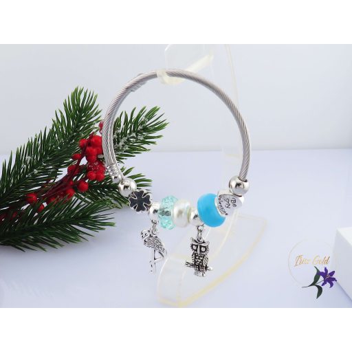 Evelin antiallergén pandora stilusú kék charm karkötő-rodium 