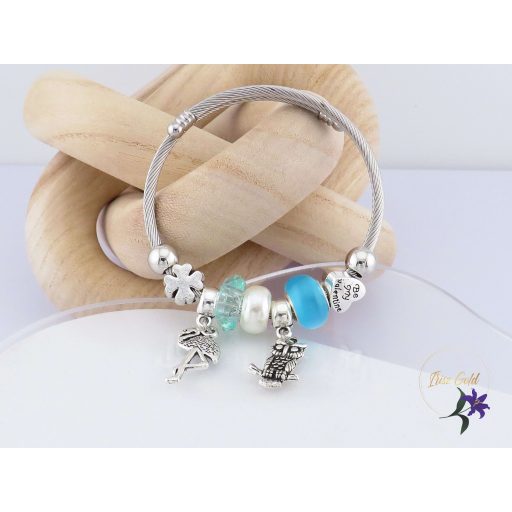 Evelin antiallergén pandora stilusú kék charm karkötő-rodium 