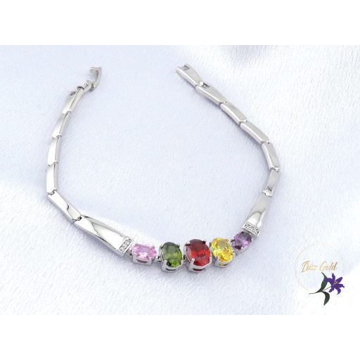 Bojaka antiallergén szinesköves karkötő-rodium 