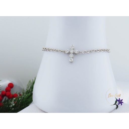 Enja antiallergén kis kereszt köves díszítésű karkánc -ródium 