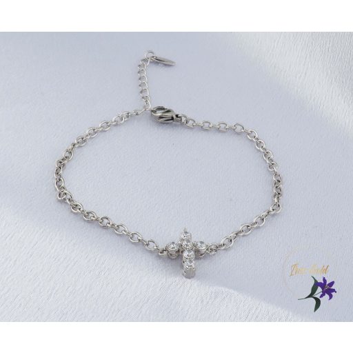 Enja antiallergén kis kereszt köves díszítésű karkánc -ródium 