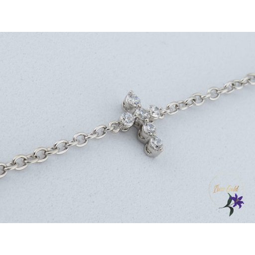 Enja antiallergén kis kereszt köves díszítésű karkánc -ródium 