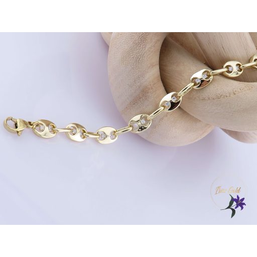 Rena antiallergén ovális szemekből álló karkötő fehér kristálykövekkel díszítve-14K 