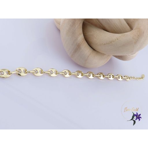 Rena antiallergén ovális szemekből álló karkötő fehér kristálykövekkel díszítve-14K 