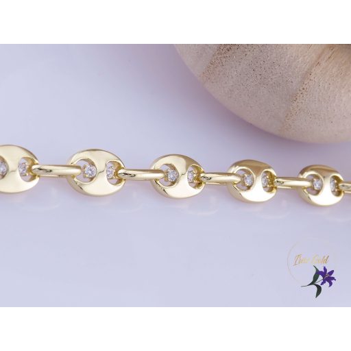 Rena antiallergén ovális szemekből álló karkötő fehér kristálykövekkel díszítve-14K 