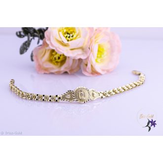   Mária antiallergén karkötő középen Mária köztes kis rózsákkal-14K